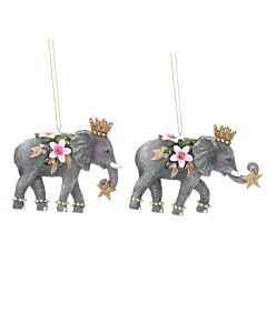 Gisela Graham Resin Elephant w Flower Decoration (Set of 2)